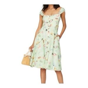 Slate & Stone Green A-Line Butterfly Print Sundress Sweetheart Neckline Size 12